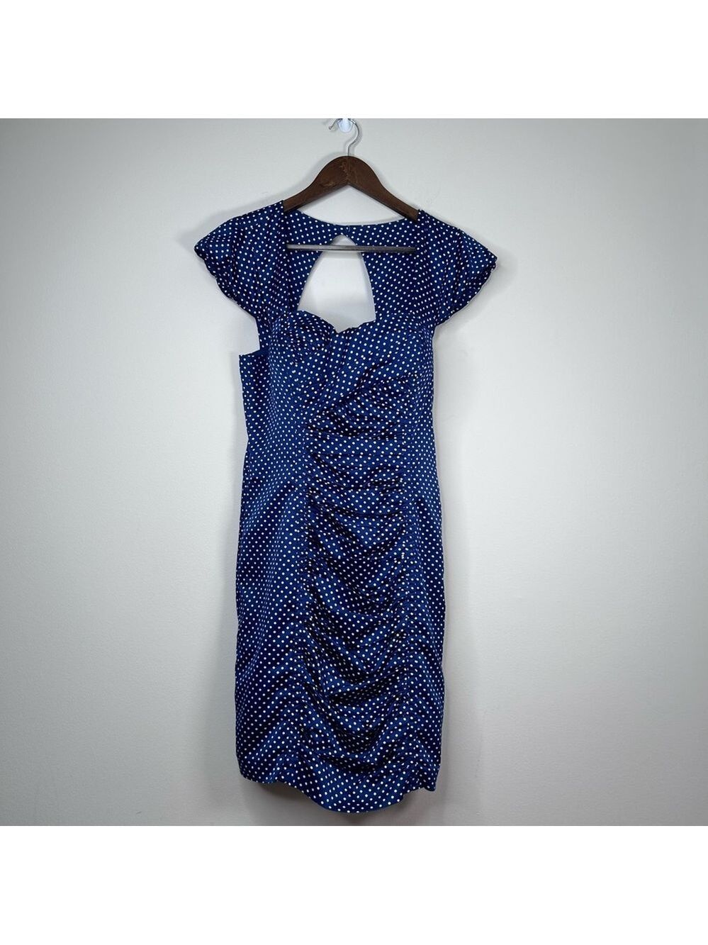 Guess LA Retro Style Polka Dot Wiggle Dress Sweetheart Neckline Blue Size 10 - Picture 13 of 14